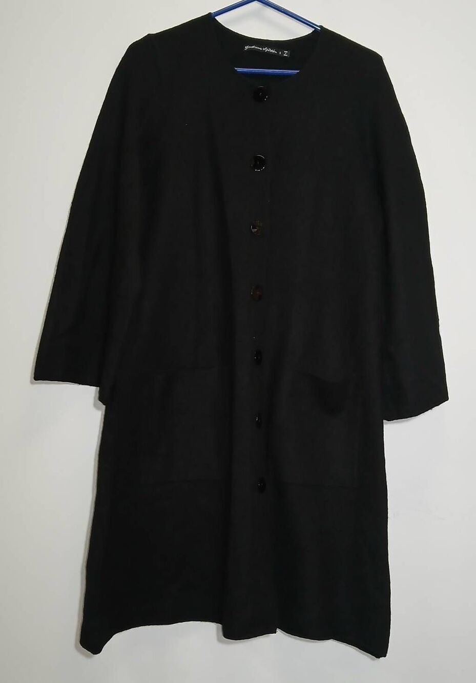 Gudrun Sjoden womens small boiled wool mid weight long coat black quiet luxury